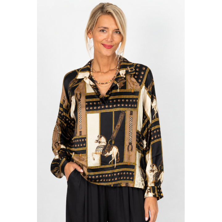 Horse and Belt Satin Blouse