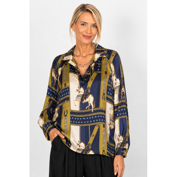 Horse and Belt Satin Blouse