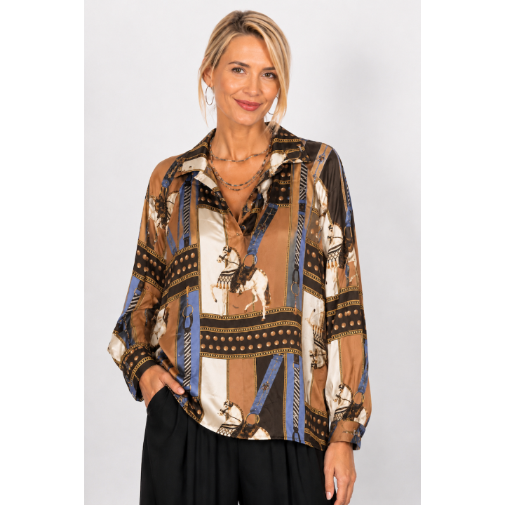 Horse and Belt Satin Blouse