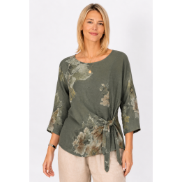 Floral Print Linen Wrap Tie Top