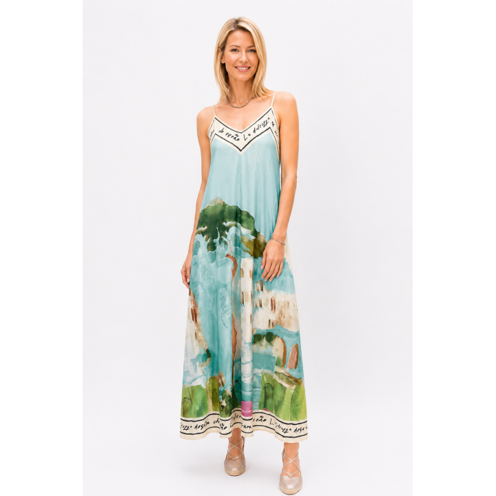 Spag Strap Italian Village Satin Dress