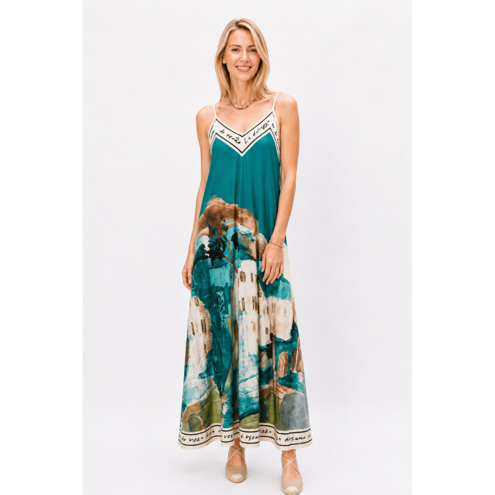 Spag Strap Italian Village Satin Dress
