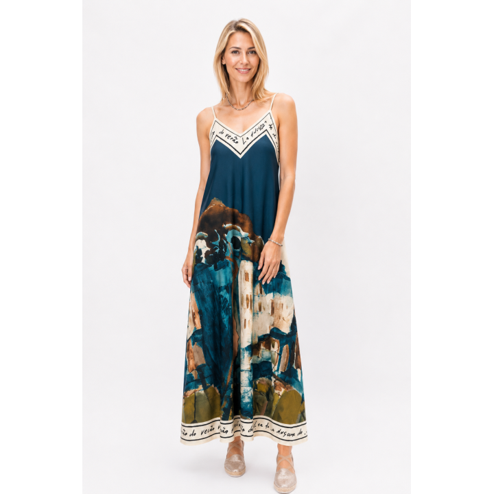Spag Strap Italian Village Satin Dress