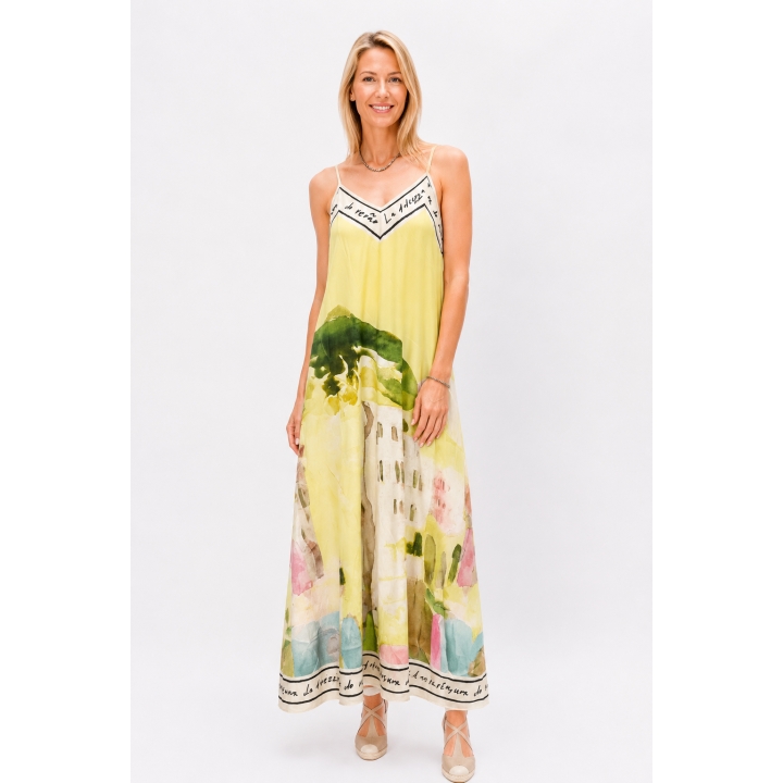 Spag Strap Italian Village Satin Dress