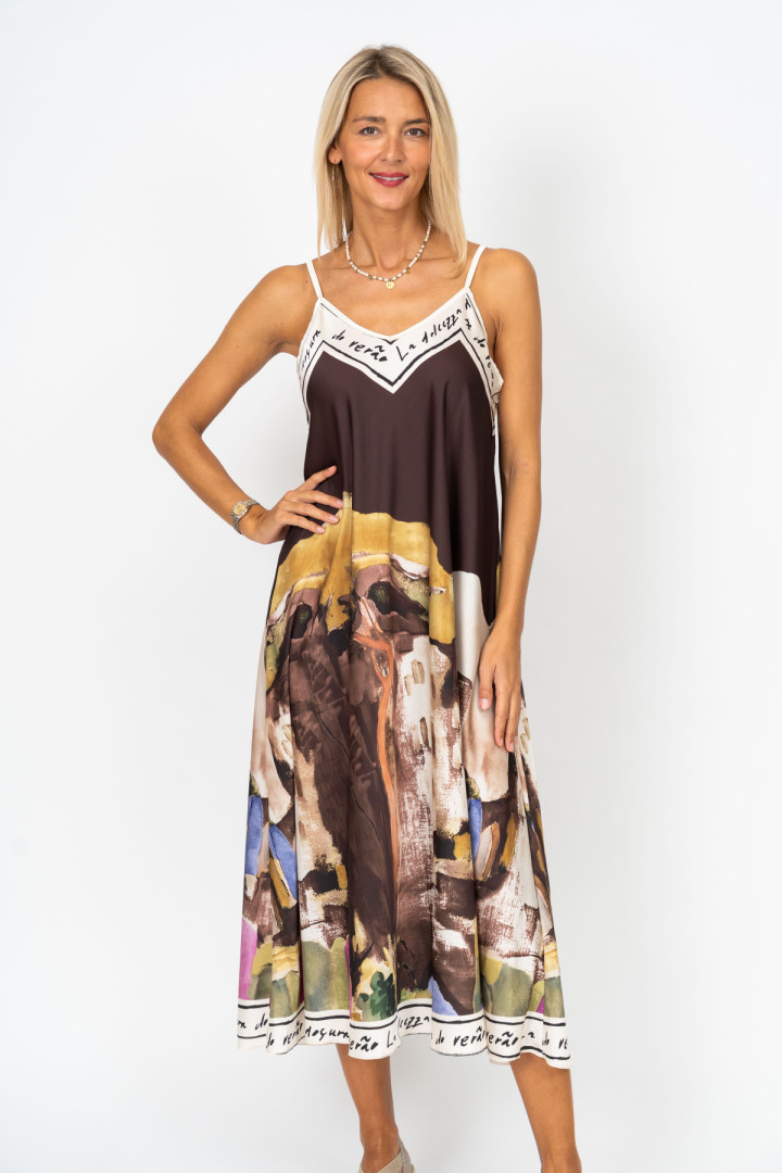 Spag Strap Italian Village Satin Dress