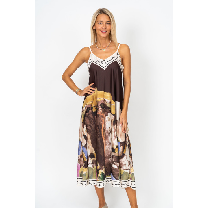 Spag Strap Italian Village Satin Dress