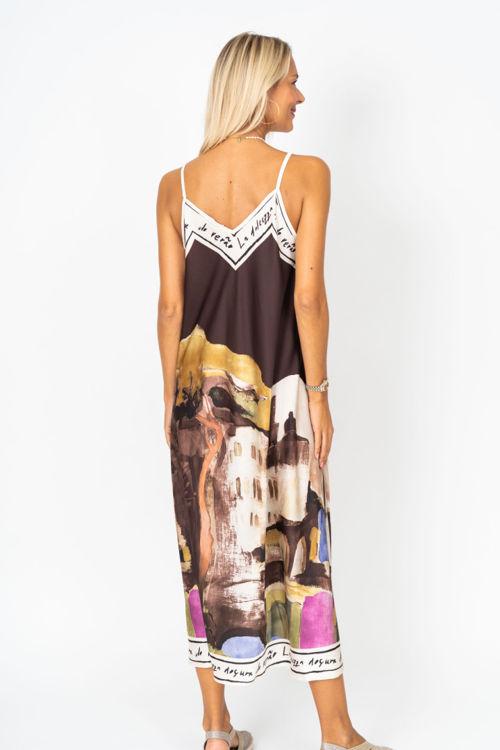 Spag Strap Italian Village Satin Dress