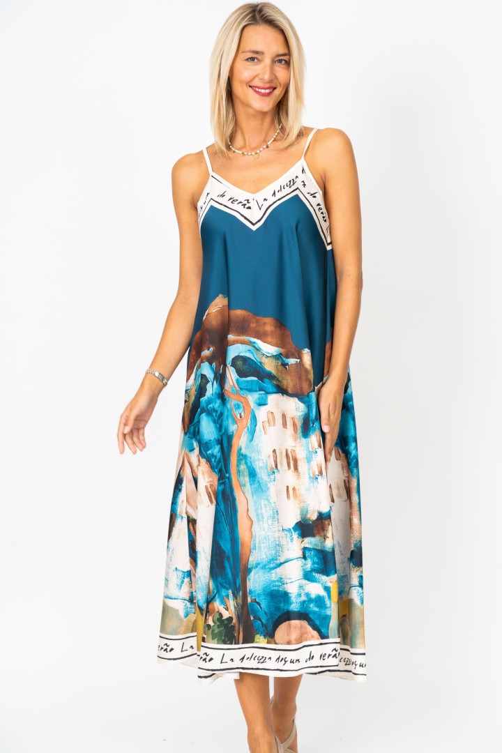 Spag Strap Italian Village Satin Dress