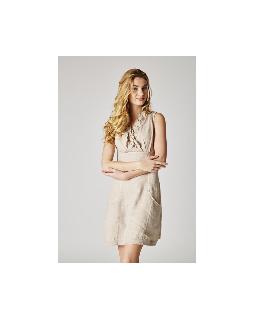 Short dress V-Line ruffles linen