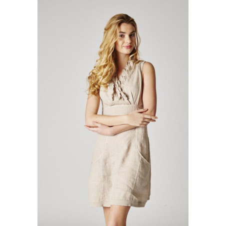 Short dress V-Line ruffles linen