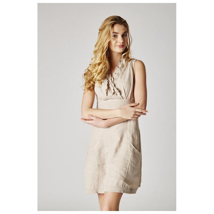 Short dress V-Line ruffles linen